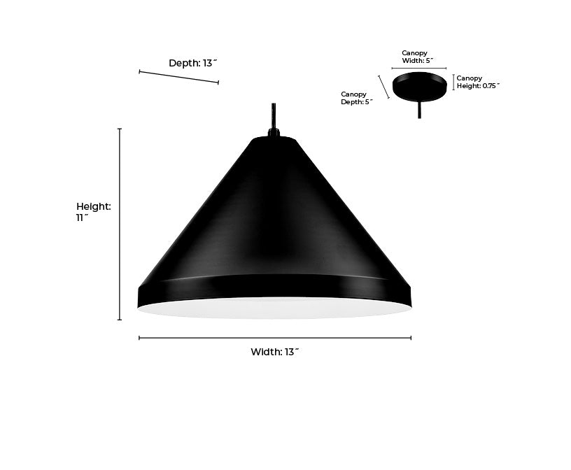 13 x 11-inch R Series Satin Black 1-Light Black Glass Cone Pendant Light