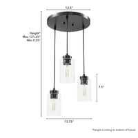 Hartland 13.75-inch 3-light Noble Bronze Round Pendant Cluster with Seeded Glass