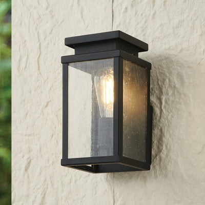 Overton 9-inch 1-light Matte Black Exterior Wall Sconce with Clear Antique Glass