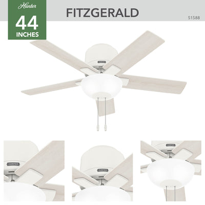 44 inch Fitzgerald Matte White Low Profile Ceiling Fan with LED Light Kit and Pull Chain