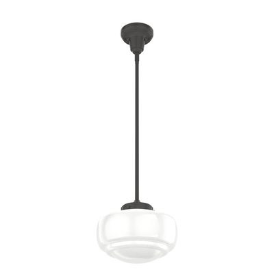 Saddle Creek 10-inch 1-light Noble Bronze Schoolhouse Pendant with Cased White Glass