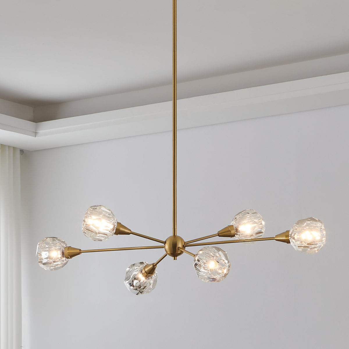 Helena 42-inch 6-light Brushed Gold Chandelier with Clear Acrylic Shades