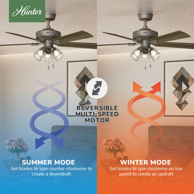 52 inch Crestfield HunterExpress Matte Silver Ceiling Fan with LED Light Kit and Pull Chain