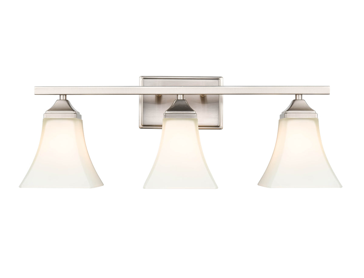 23.25-inch Brushed Nickel 3-Light Etched White Glass Bell Bathroom Vanity Light