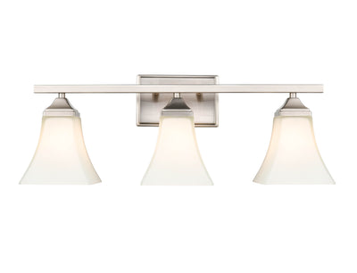 23.25-inch Brushed Nickel 3-Light Etched White Glass Bell Bathroom Vanity Light