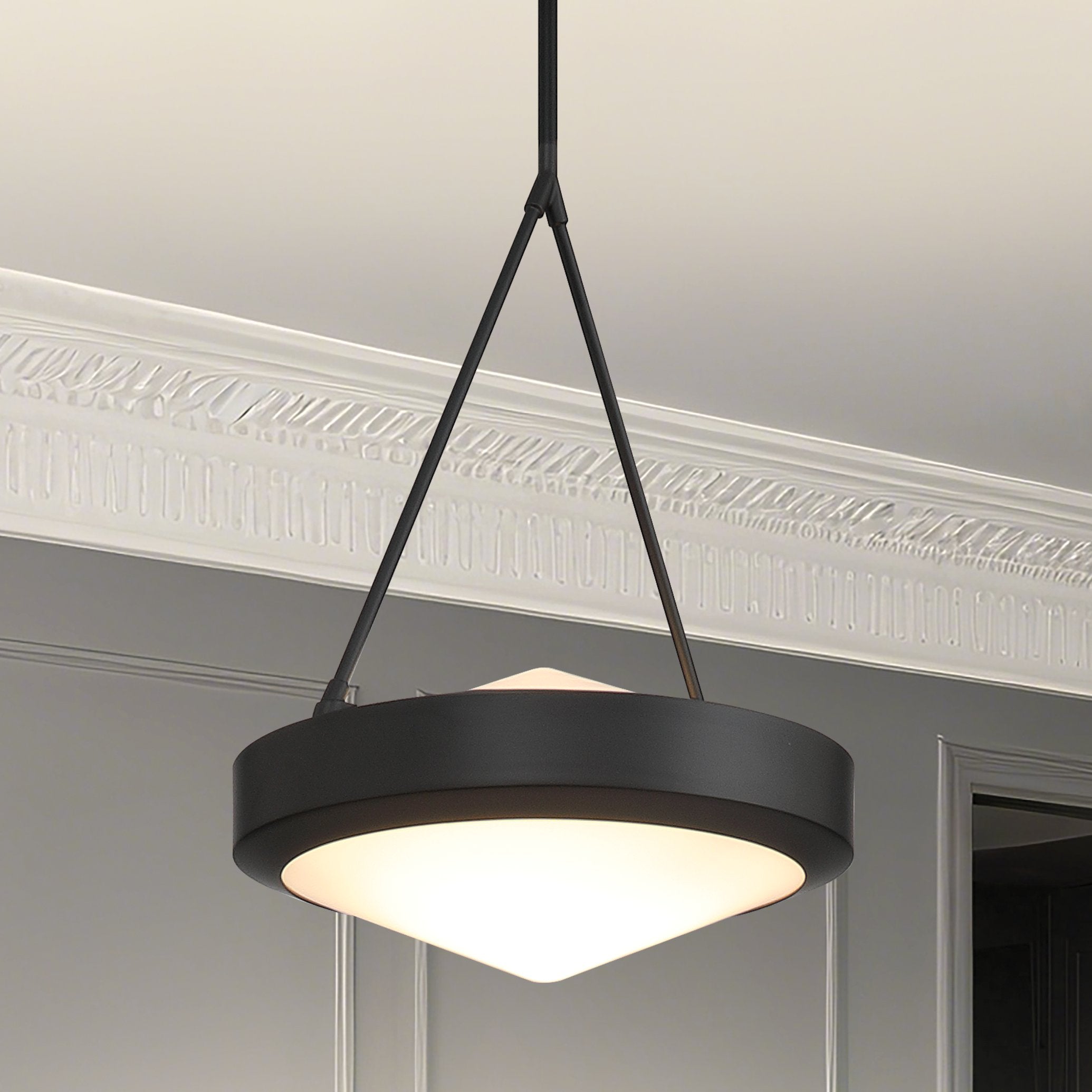 Agate 15-inch 3-light Matte Black Pendant Light with Opal Glass Shade