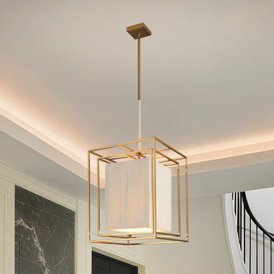 Abbey 18-inch 4-light Brass Pendant Light with Cream Cotton Rope Shade
