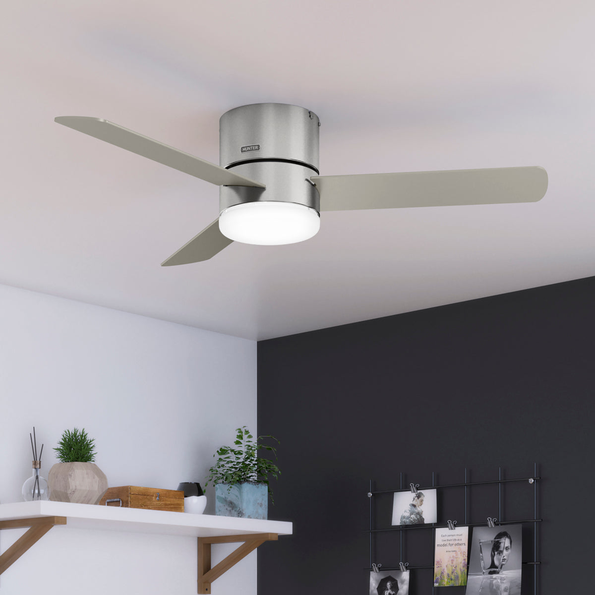 52 inch Minimus Brushed Nickel Low Profile Ceiling Fan with LED Light Kit and Handheld Remote