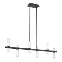 Ristretto 50-inch 12-light Matte Black LED Linear Chandelier with Clear Ribbed and White Acrylic Shades