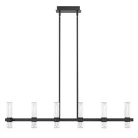 Ristretto 50-inch 12-light Matte Black LED Linear Chandelier with Clear Ribbed and White Acrylic Shades