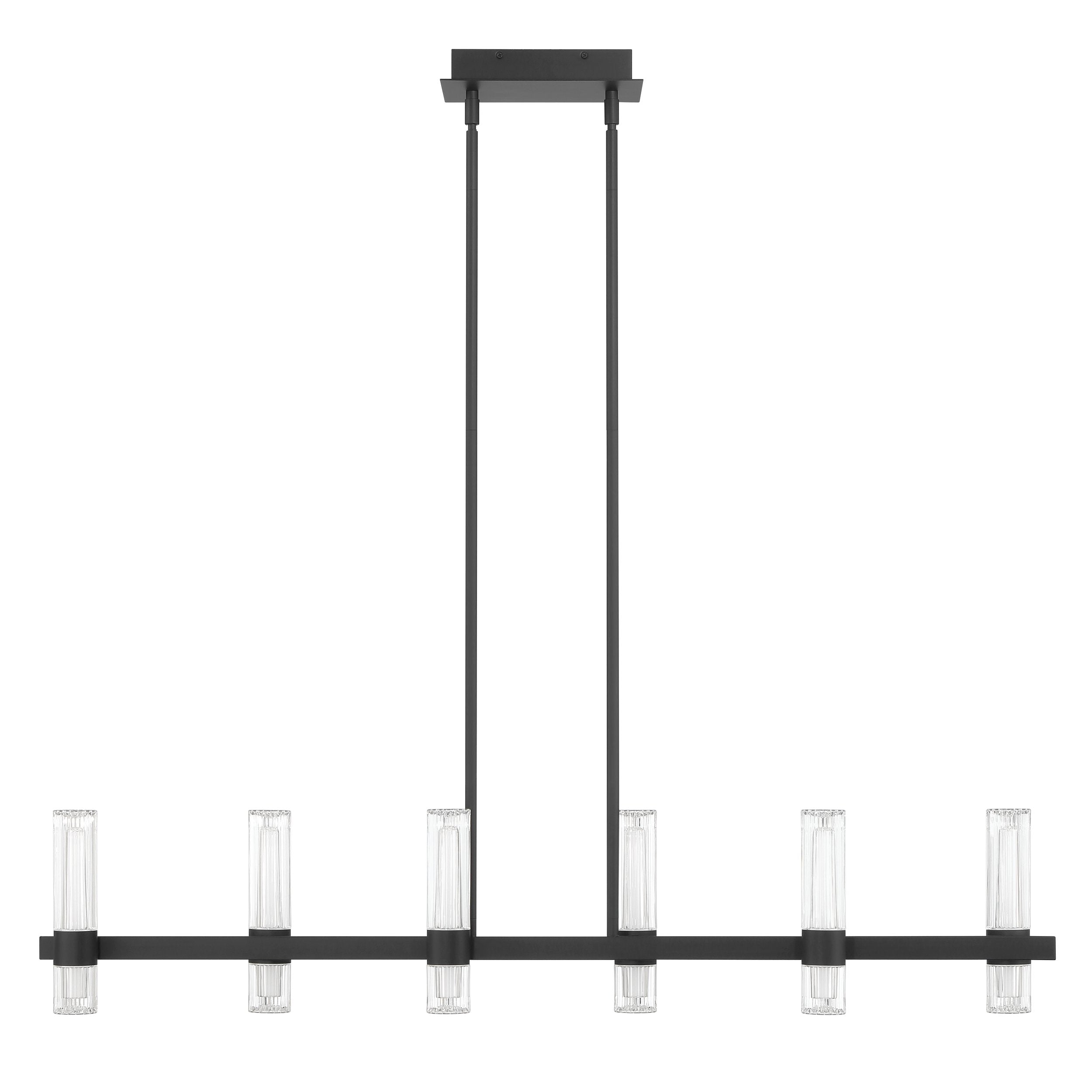 Ristretto 50-inch 12-light Matte Black LED Linear Chandelier with Clear Ribbed and White Acrylic Shades