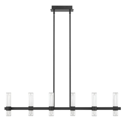 Ristretto 50-inch 12-light Matte Black LED Linear Chandelier with Clear Ribbed and White Acrylic Shades