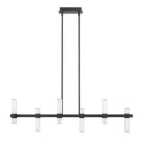 Ristretto 50-inch 12-light Matte Black LED Linear Chandelier with Clear Ribbed and White Acrylic Shades