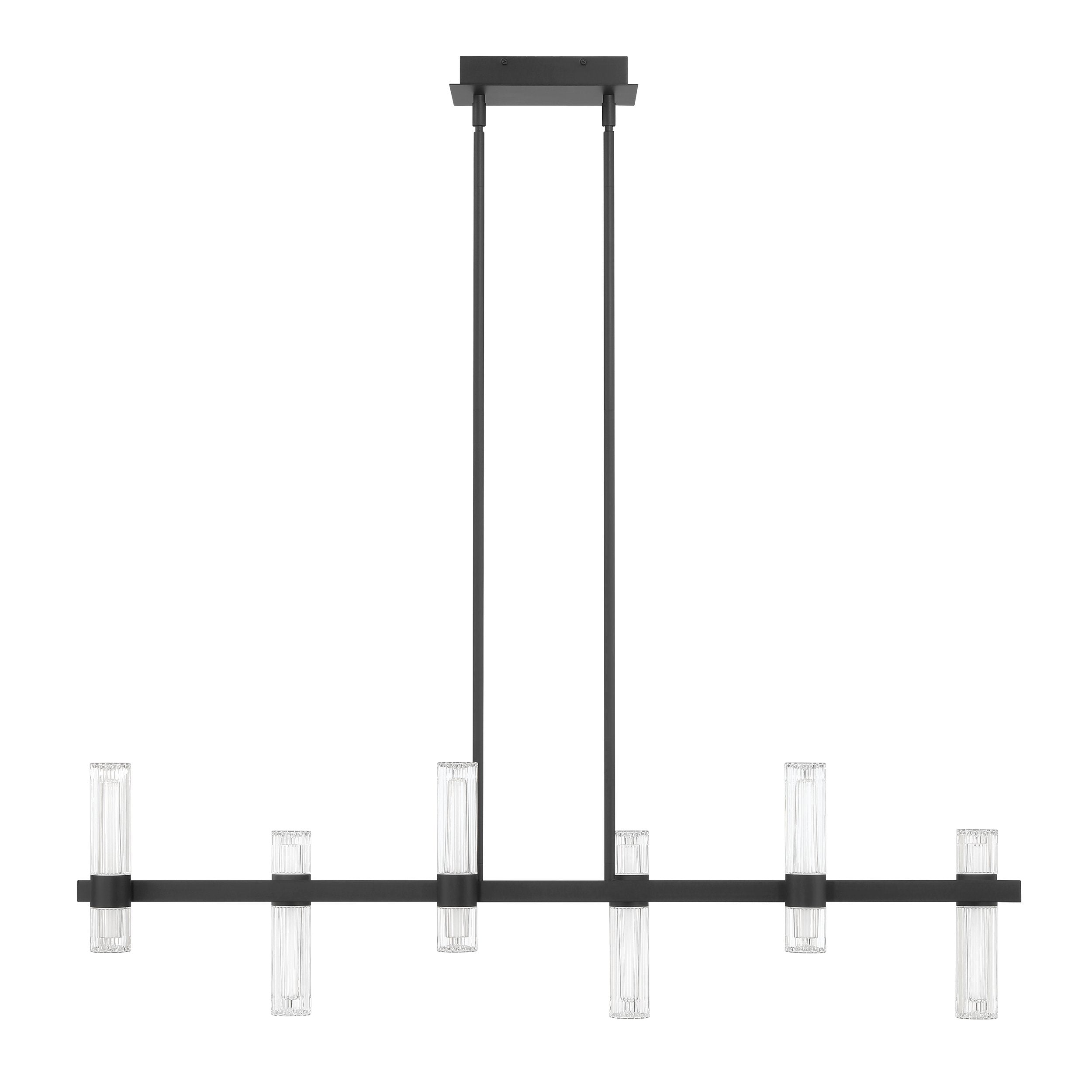 Ristretto 50-inch 12-light Matte Black LED Linear Chandelier with Clear Ribbed and White Acrylic Shades