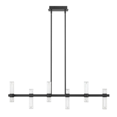 Ristretto 50-inch 12-light Matte Black LED Linear Chandelier with Clear Ribbed and White Acrylic Shades
