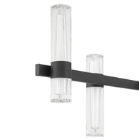 Ristretto 50-inch 12-light Matte Black LED Linear Chandelier with Clear Ribbed and White Acrylic Shades