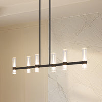 Ristretto 50-inch 12-light Matte Black LED Linear Chandelier with Clear Ribbed and White Acrylic Shades