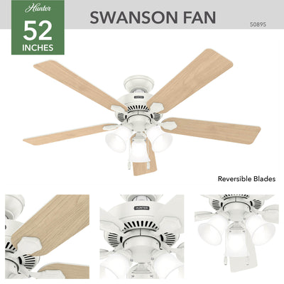 52 inch Swanson Fresh White Ceiling Fan with LED Light Kit
