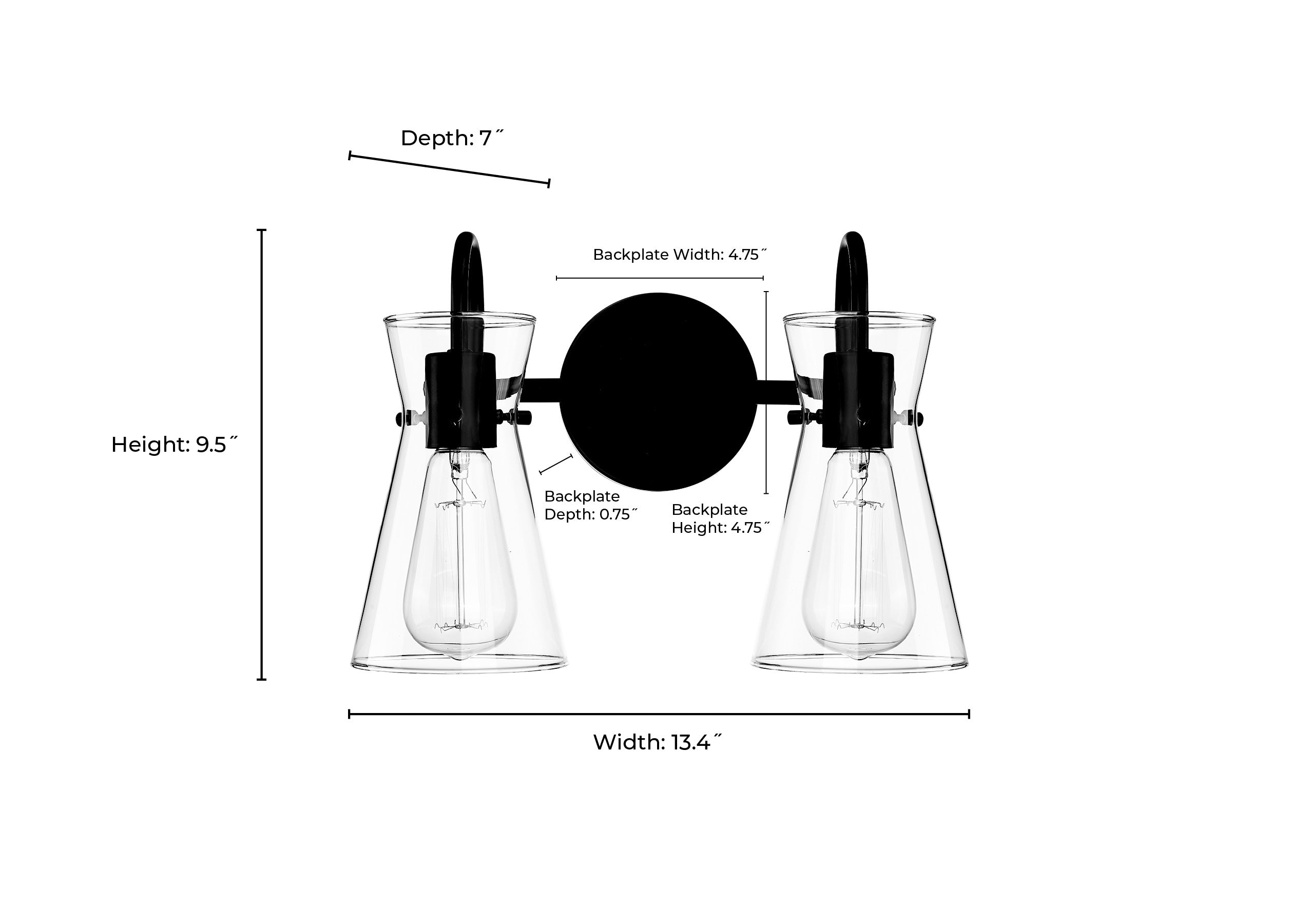 13.4'' Camellia Matte Black 2 Light Bath Vanity