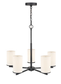 24-inch Verlana Matte Black 5-Light Etched White Glass Chandelier