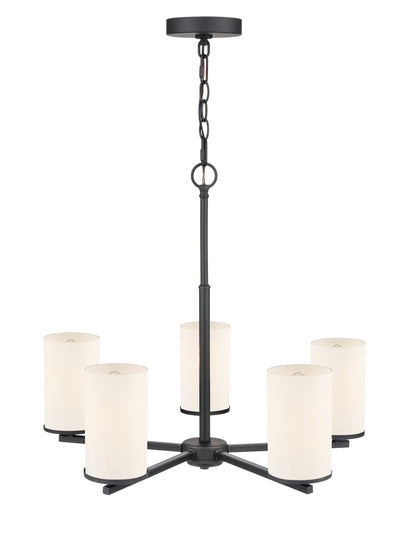 24-inch Verlana Matte Black 5-Light Etched White Glass Chandelier