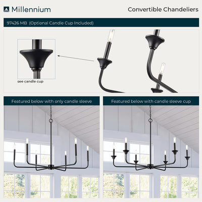 28'' Herring Matte Black 6 Light Chandelier