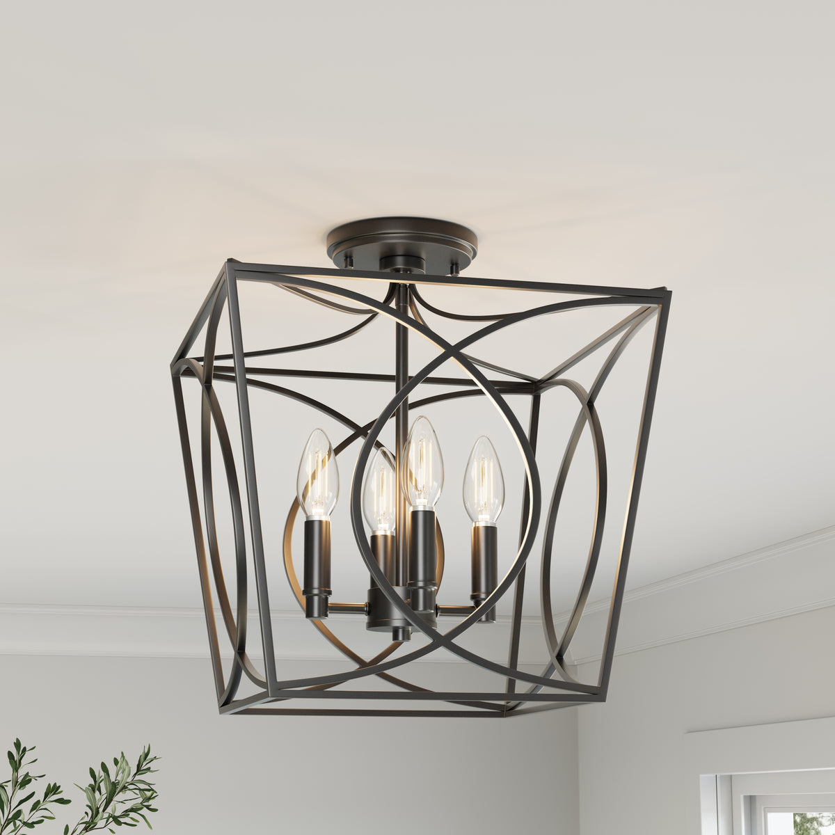 14'' Tracy Matte Black 4 Light Semi-Flush Mount