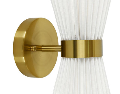 Amore 2 Light Aged Brass Linen Wall Sconce with White Shades