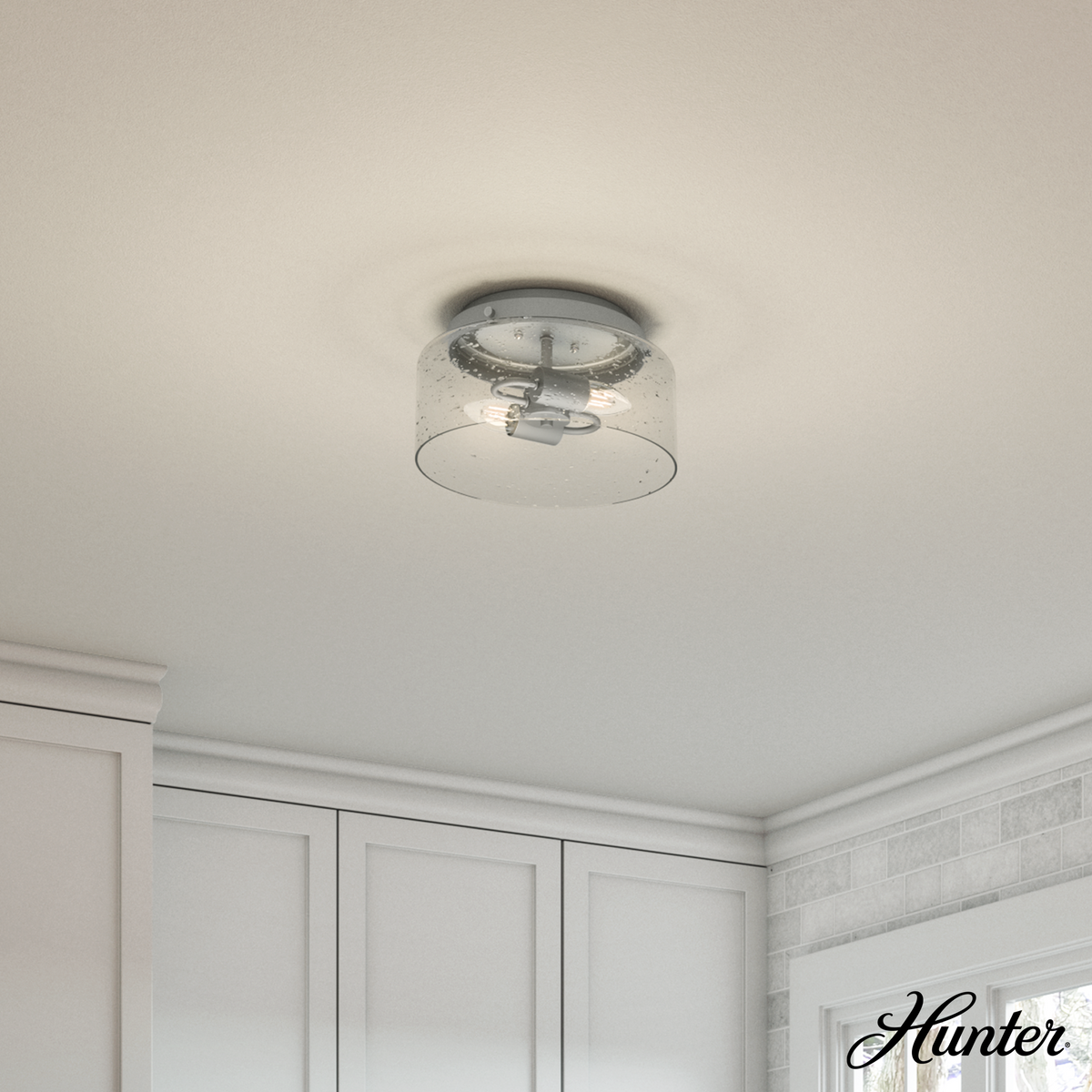 Hartland 11.5-inch 2-light Matte Silver Flush Mount Ceiling Light with Seeded Glass