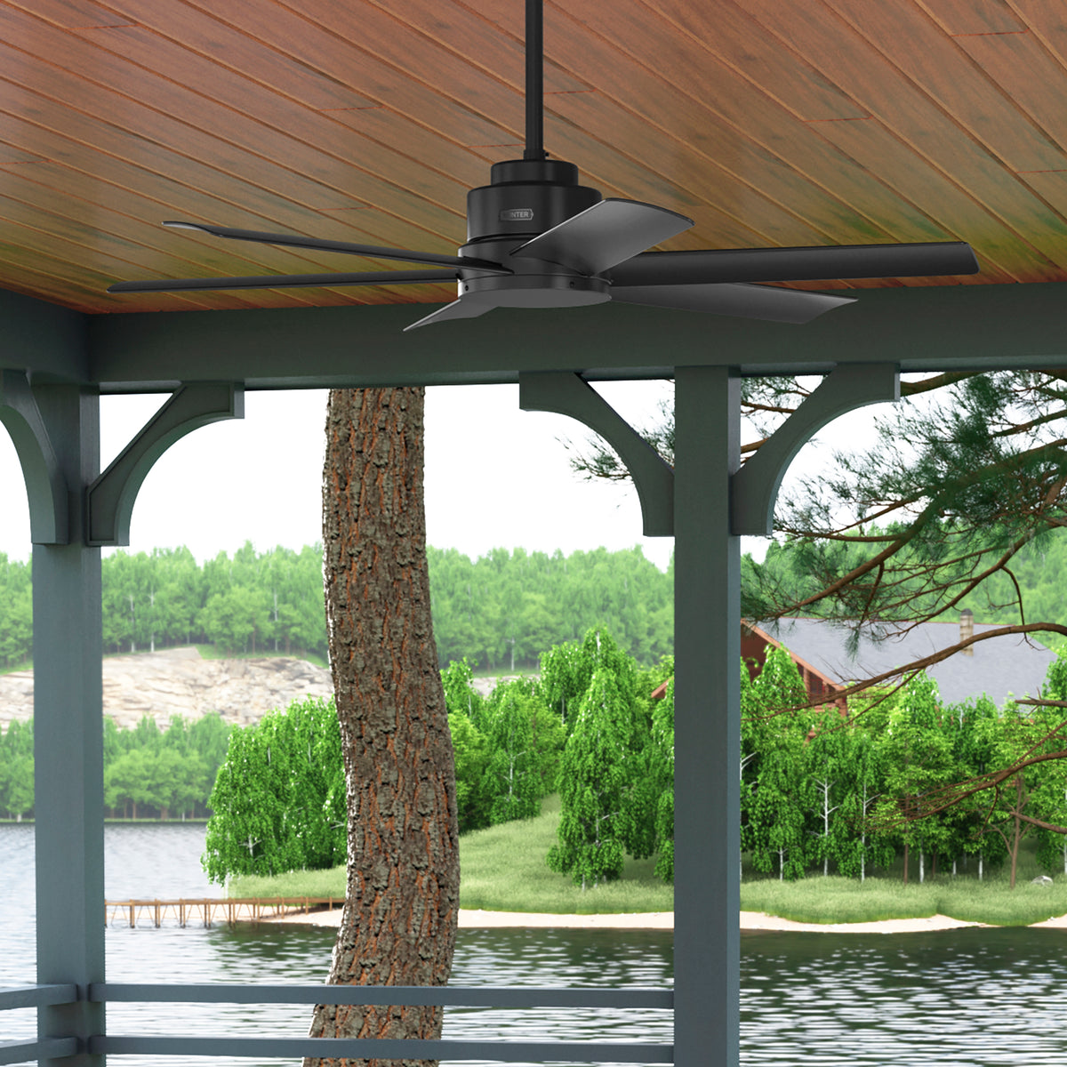 52 inch Kennicott Matte Black Damp Rated Ceiling Fan and Wall Control