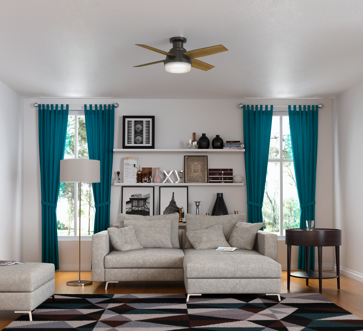 44 inch Dempsey Noble Bronze Low Profile Ceiling Fan with LED Light Kit and Handheld Remote