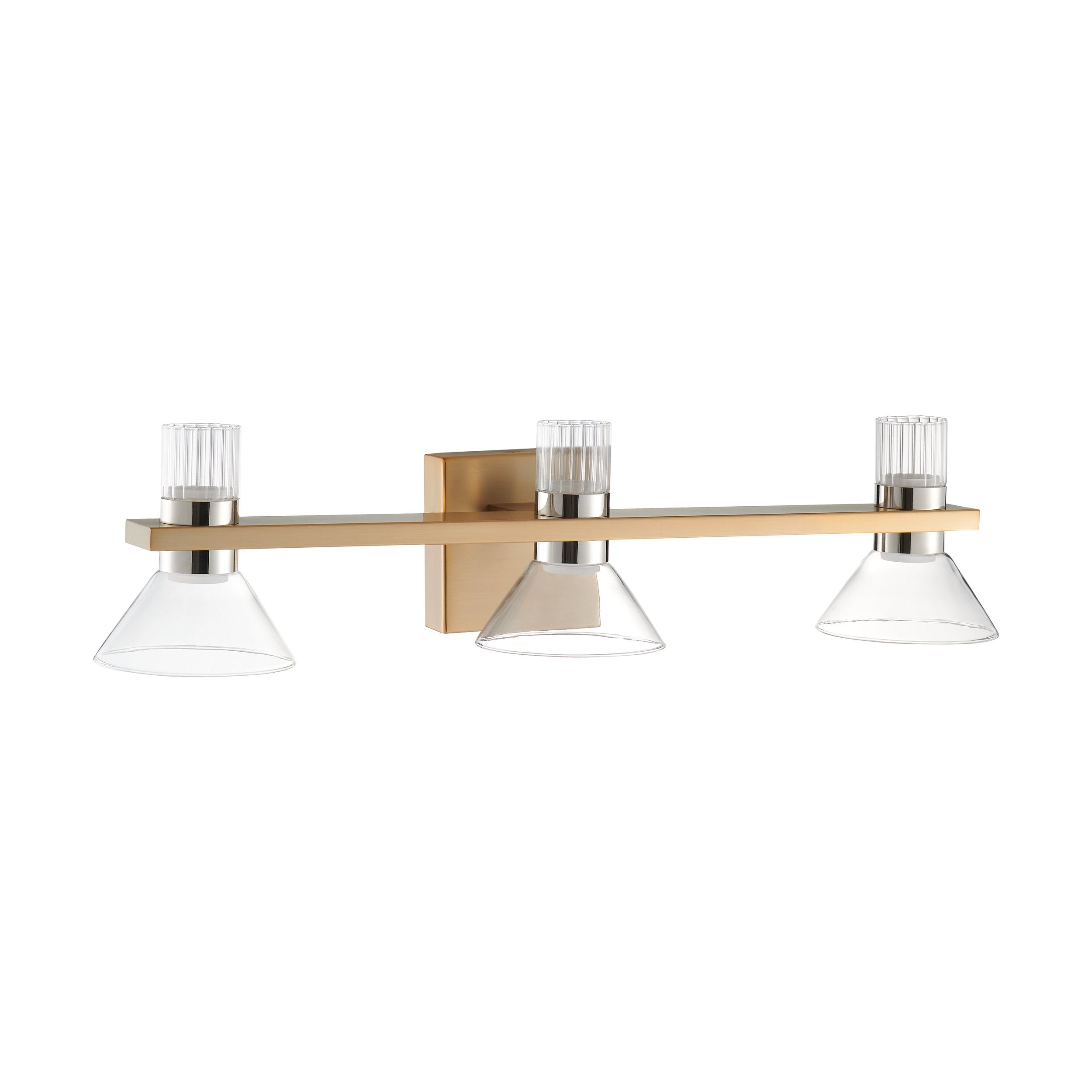 Blake 25-inch 6-light Champagne Gold and Polished Nickel 5CCT LED Vanity Light with Clear and Clear Ribbed Glass