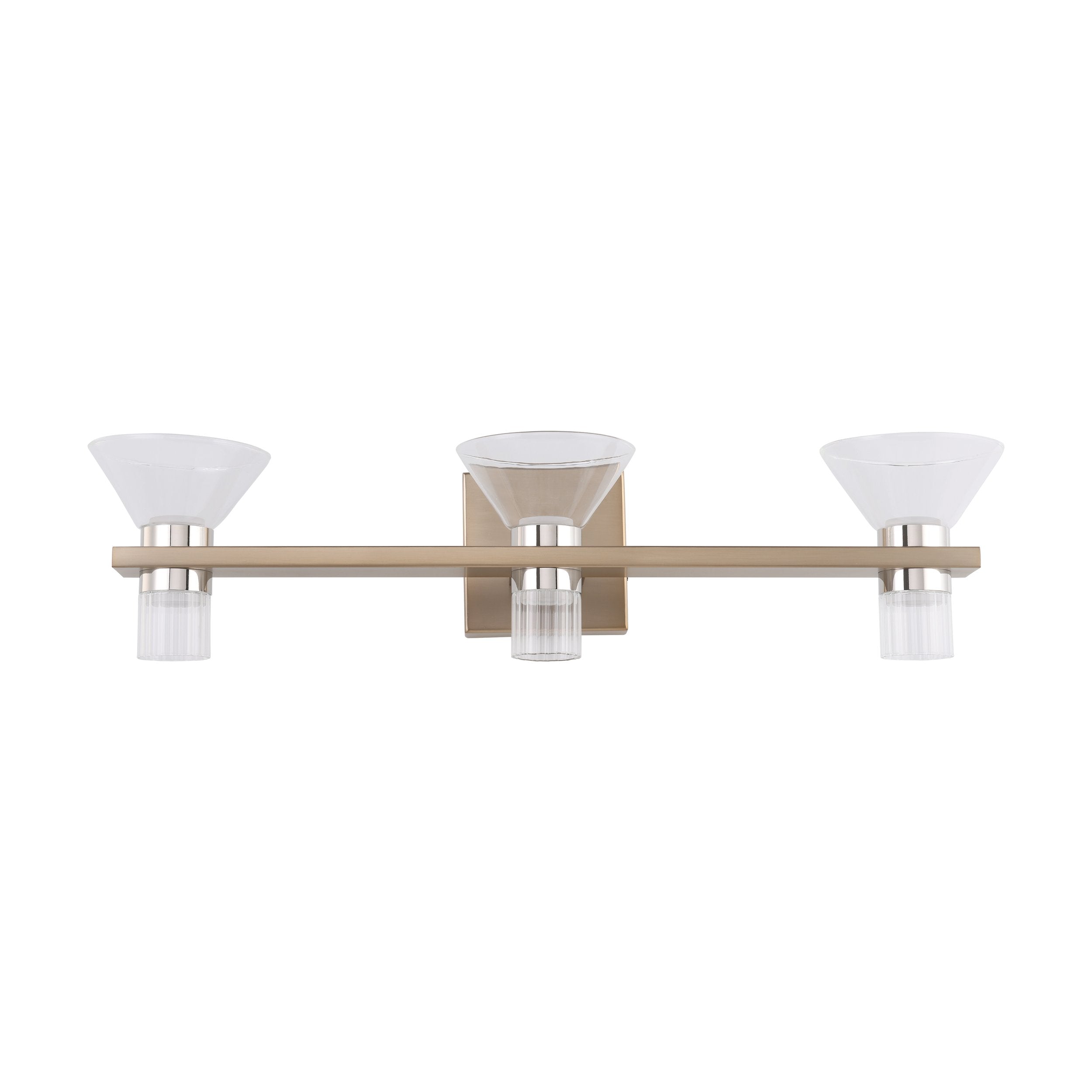 Blake 25-inch 6-light Champagne Gold and Polished Nickel 5CCT LED Vanity Light with Clear and Clear Ribbed Glass