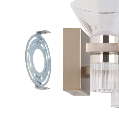 Blake 25-inch 6-light Champagne Gold and Polished Nickel 5CCT LED Vanity Light with Clear and Clear Ribbed Glass
