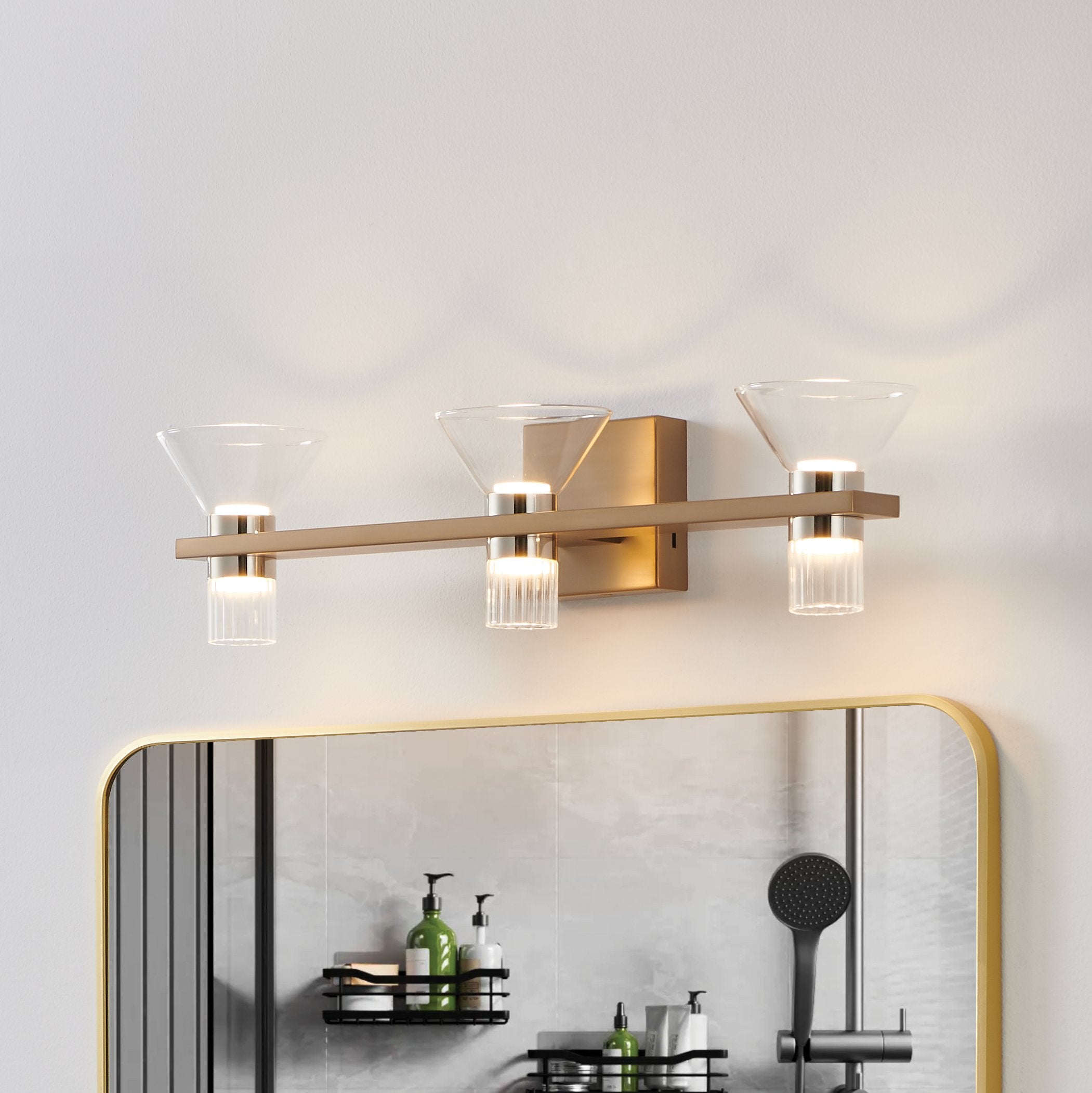 Blake 25-inch 6-light Champagne Gold and Polished Nickel 5CCT LED Vanity Light with Clear and Clear Ribbed Glass
