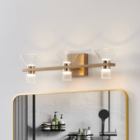 Blake 25-inch 6-light Champagne Gold and Polished Nickel 5CCT LED Vanity Light with Clear and Clear Ribbed Glass