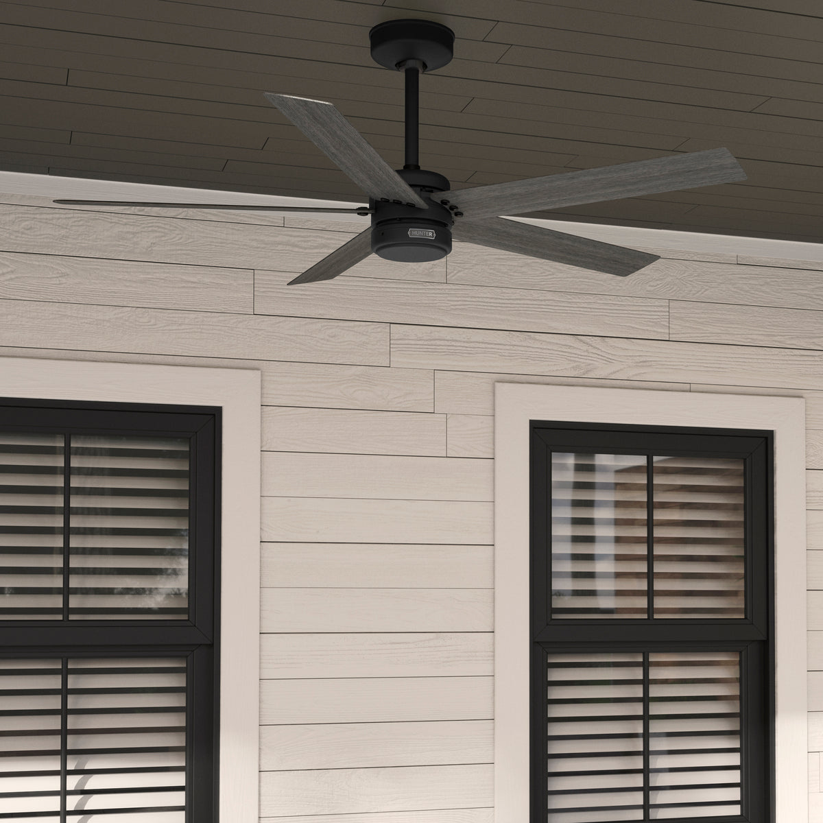 52 inch Burton Matte Black Damp Rated Ceiling Fan and Wall Control