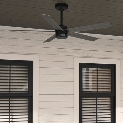 52 inch Burton Matte Black Damp Rated Ceiling Fan and Wall Control