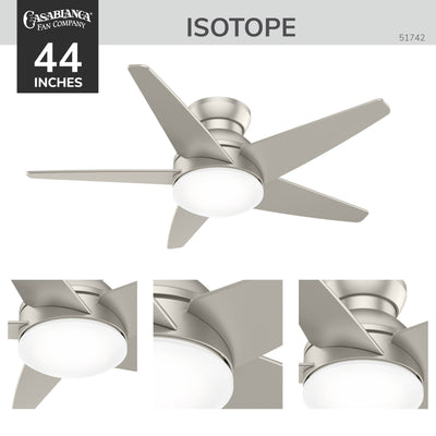 Casablanca 44 inch Isotope Matte Nickel Low Profile Ceiling Fan with LED Light Kit and Wall Control