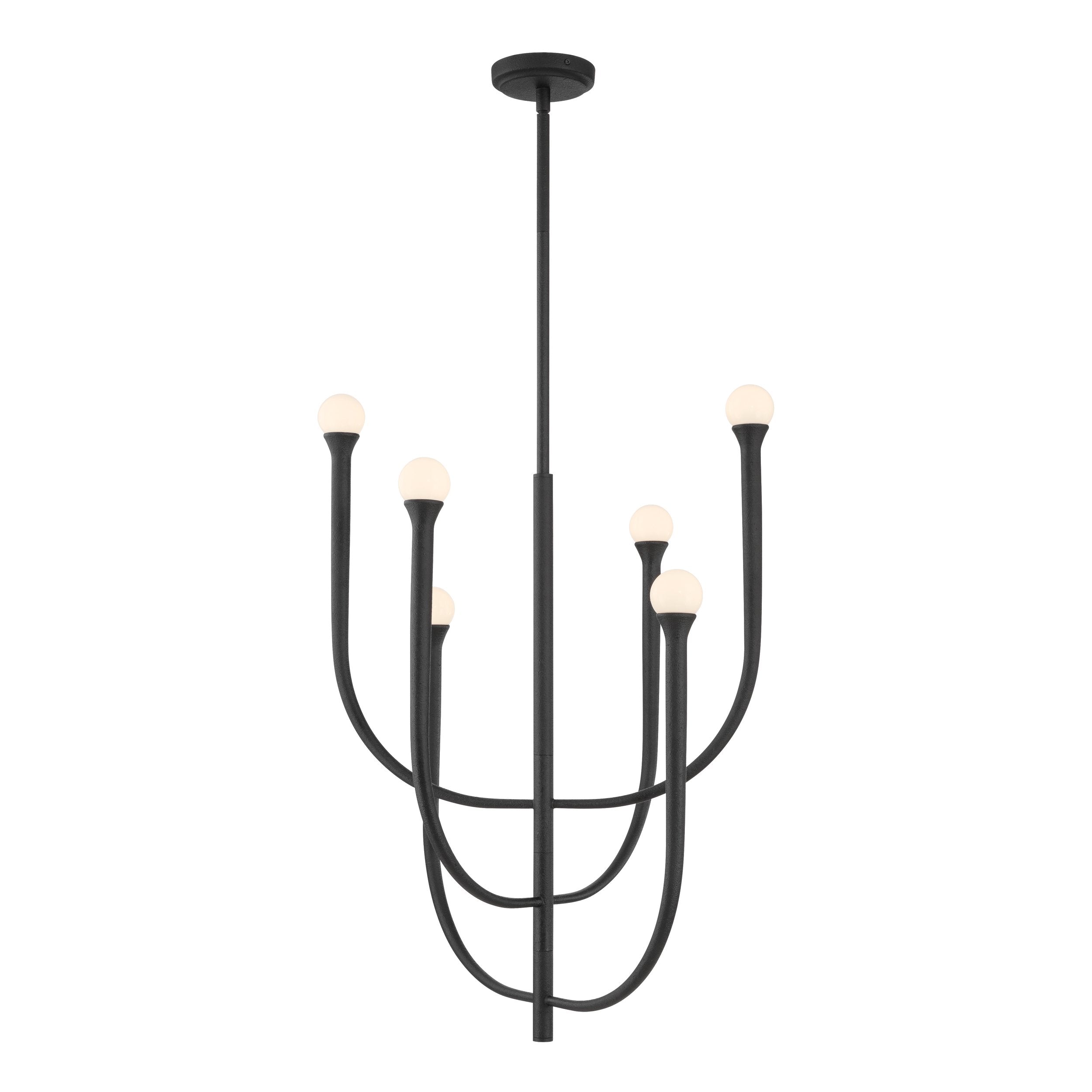Dahlia 23-inch 6-light Plaster Black Chandelier with Opal Glass Shades