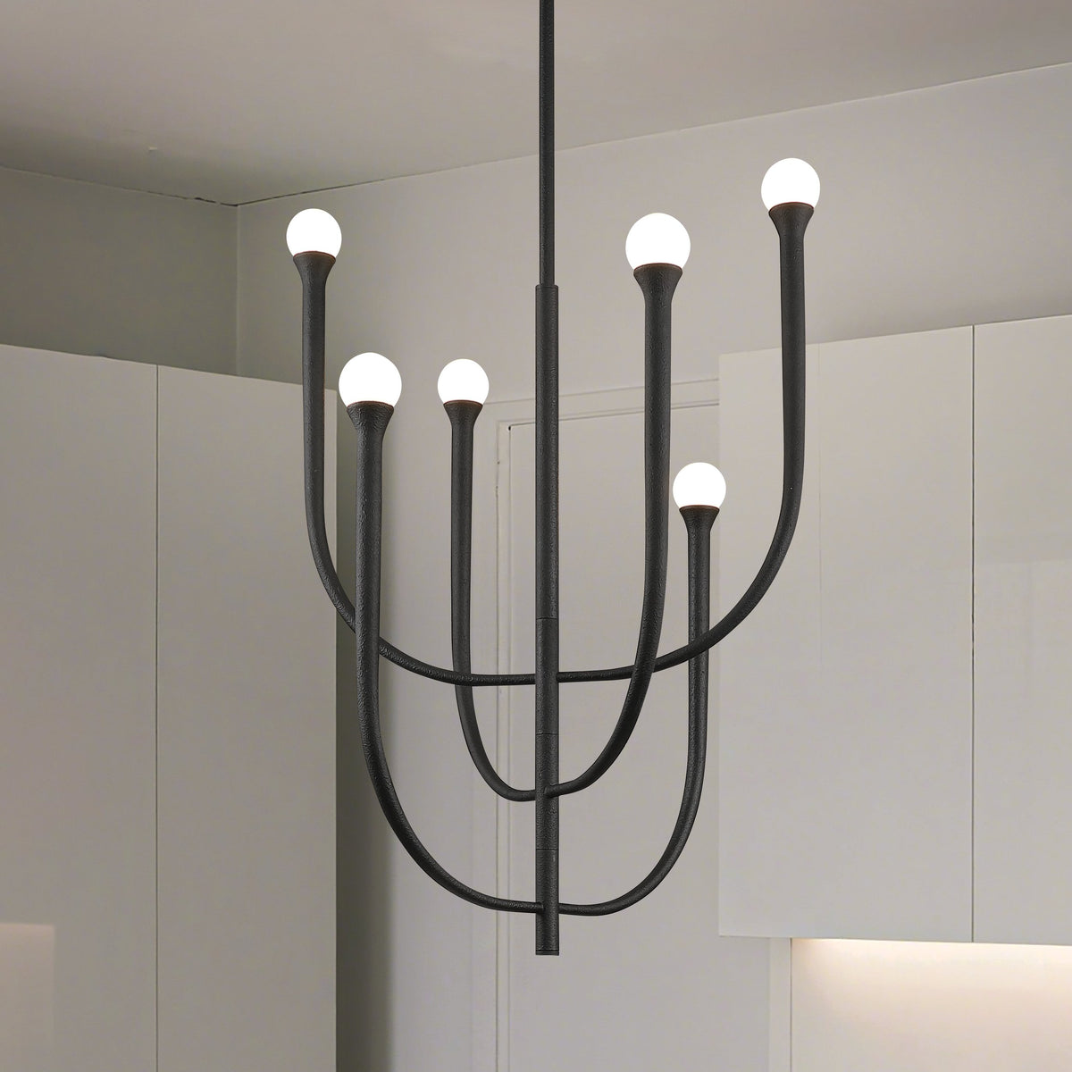 Dahlia 23-inch 6-light Plaster Black Chandelier with Opal Glass Shades