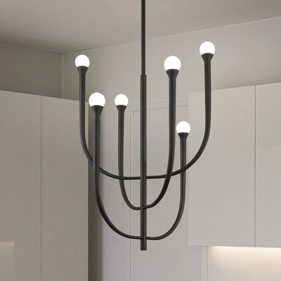 Dahlia 23-inch 6-light Plaster Black Chandelier with Opal Glass Shades