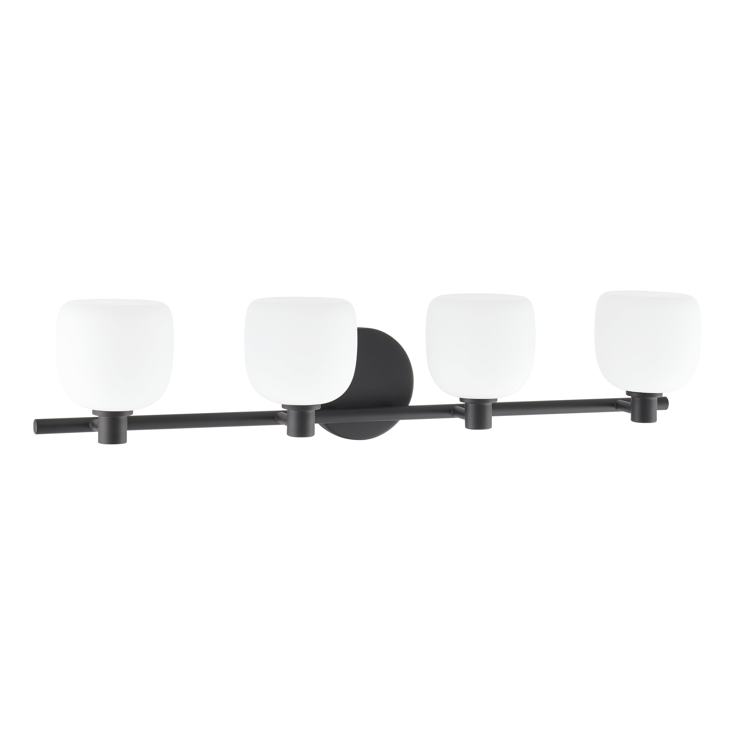 Valentina 30-inch 4-light Matte Black Vanity Light with Etched Opal Glass Shades