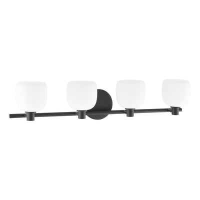 Valentina 30-inch 4-light Matte Black Vanity Light with Etched Opal Glass Shades