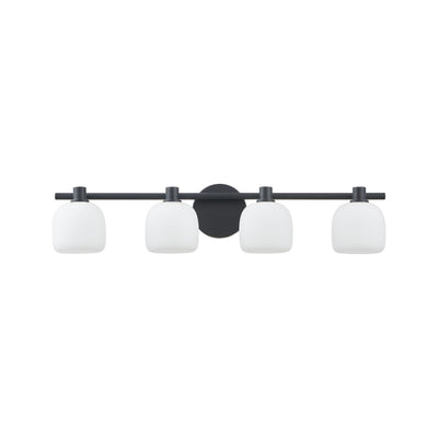 Valentina 30-inch 4-light Matte Black Vanity Light with Etched Opal Glass Shades