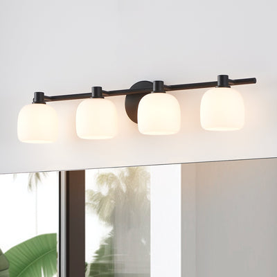 Valentina 30-inch 4-light Matte Black Vanity Light with Etched Opal Glass Shades