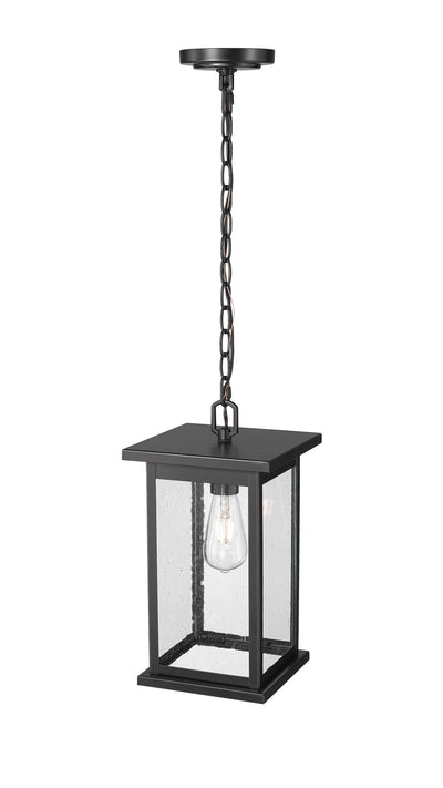 15.63-inch Bowton Powder Coated Black 1-Light Clear Seeded Glass Outdoor Hanging Lantern