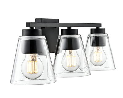 22-inch Strayhan Matte Black 3-Light Clear Glass Bathroom Vanity Light