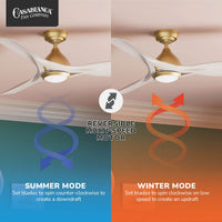Casablanca 54 inch Elise ENERGY STAR® Alturas Gold Damp Rated Ceiling Fan with LED Light Kit and Wall Control and Handheld Remote