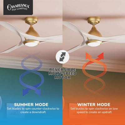 Casablanca 54 inch Elise ENERGY STAR® Alturas Gold Damp Rated Ceiling Fan with LED Light Kit and Wall Control and Handheld Remote